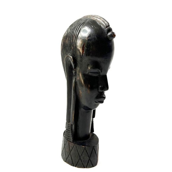 Vintage Other - Hand Carved Wood Statue Figural Bust African Tribal Female 8.5 Inches